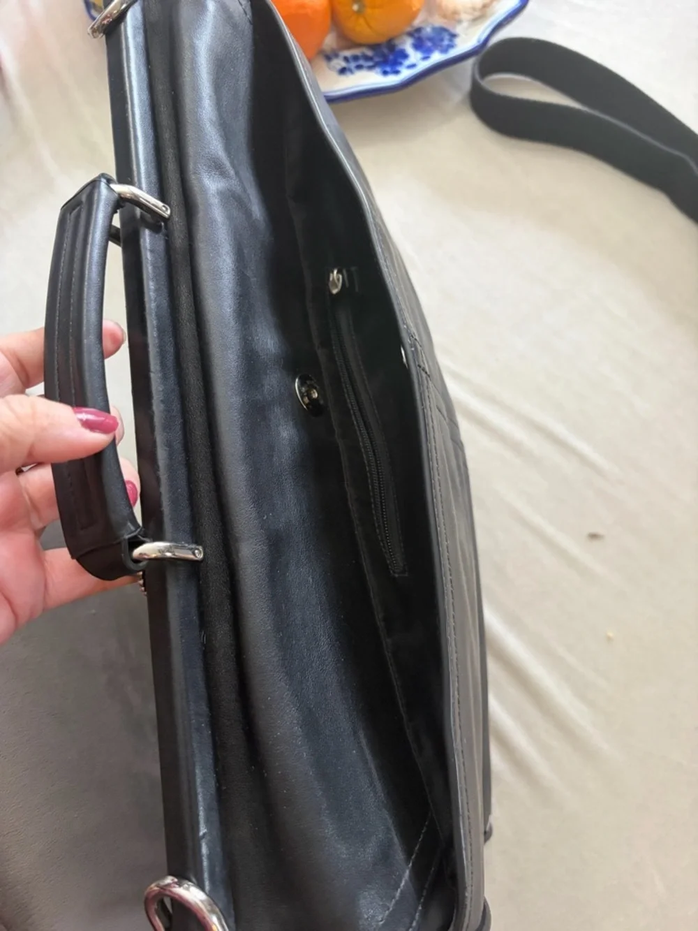 Coach Black Leather Briefcase with Buckle Detail